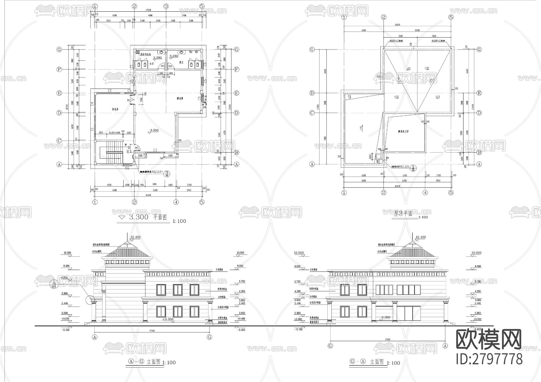 游泳池及服务用房全套CAD施工图下载（渲染图3）