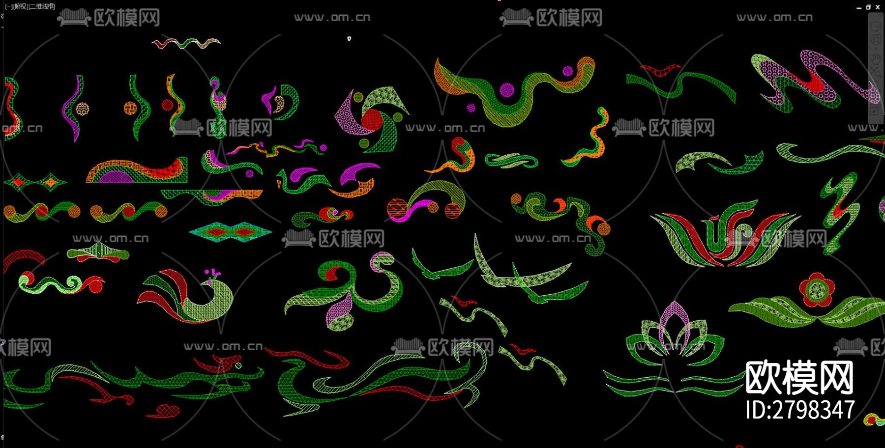 园林绿化带 花坛 景观带cad图库下载（渲染图2）