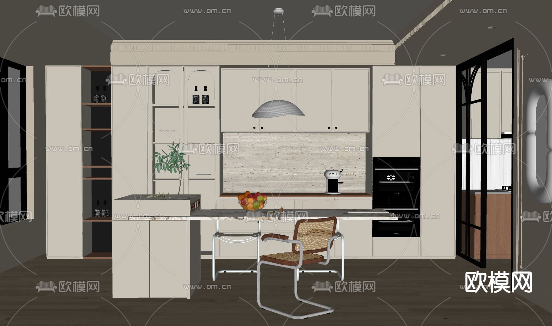 奶油风餐厅su模型下载（渲染图2）