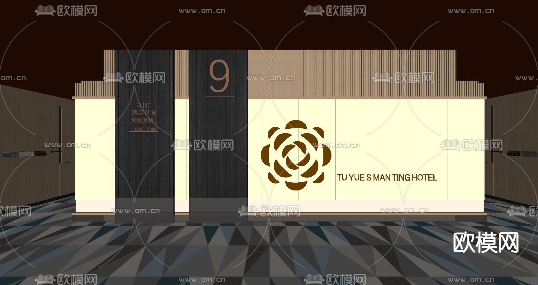 酒店电梯厅su模型下载（渲染图2）