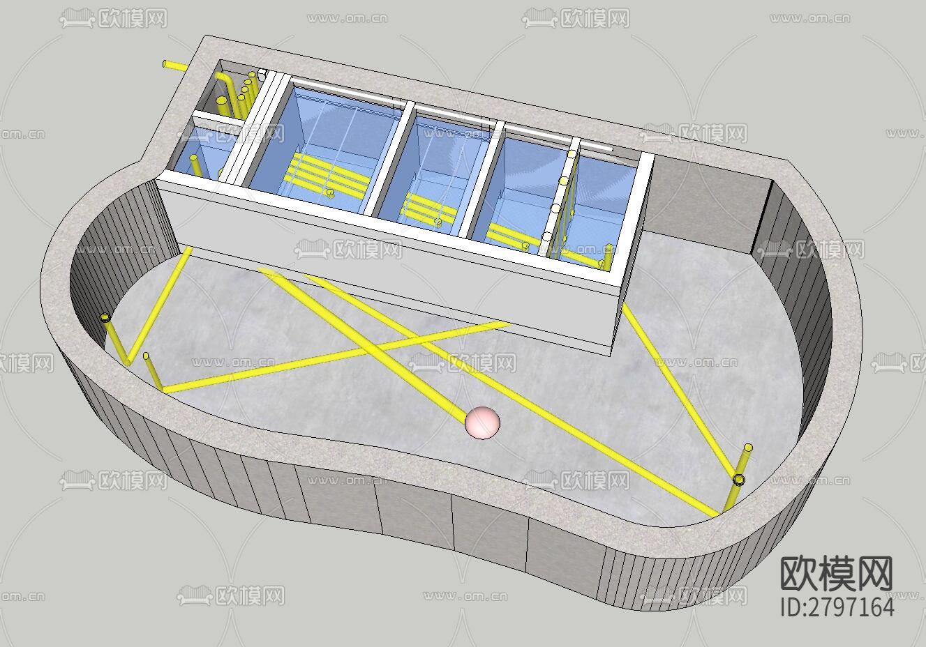 鱼池过滤池净化系统cad施工图下载（渲染图4）