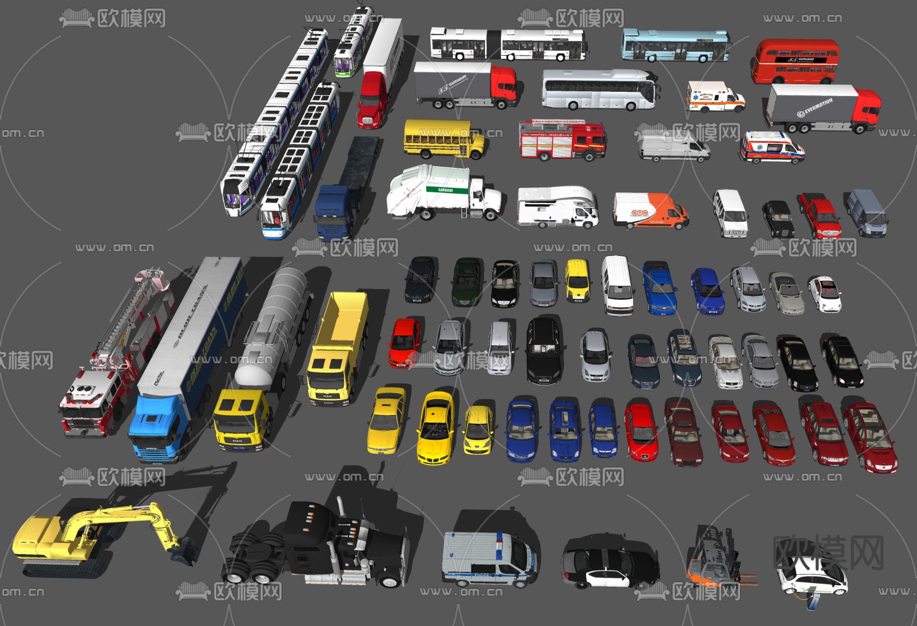 汽车 公交车 货车 大巴车su模型下载（渲染图2）