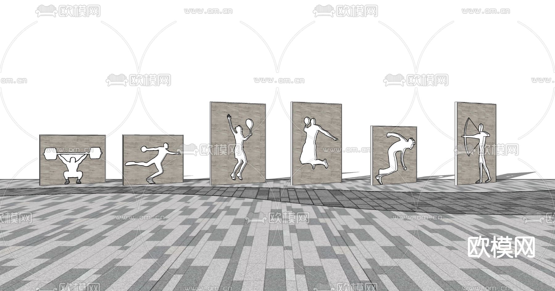 运动人物景墙 雕塑小品su模型下载（渲染图2）