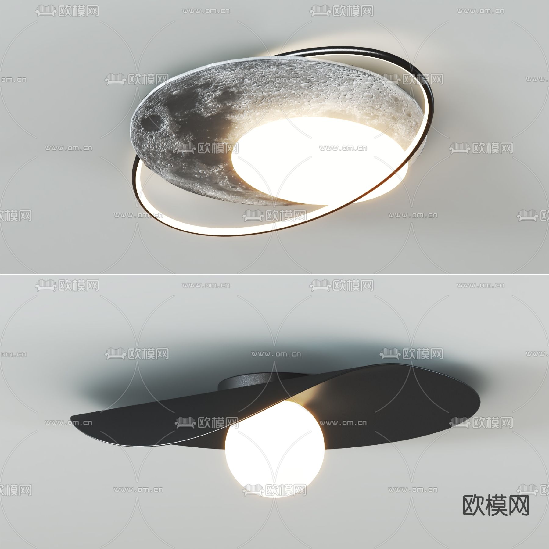 现代吸顶灯su模型下载（渲染图1）