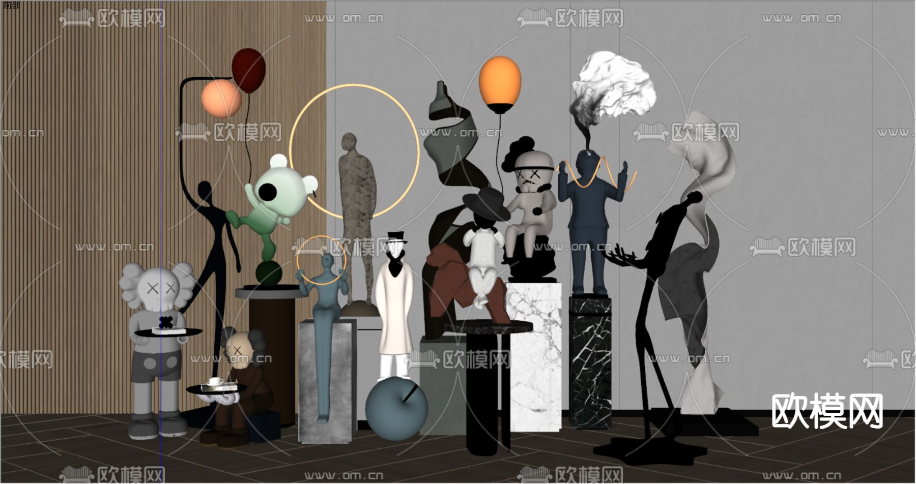 潮玩 雕塑摆件su模型下载（渲染图2）