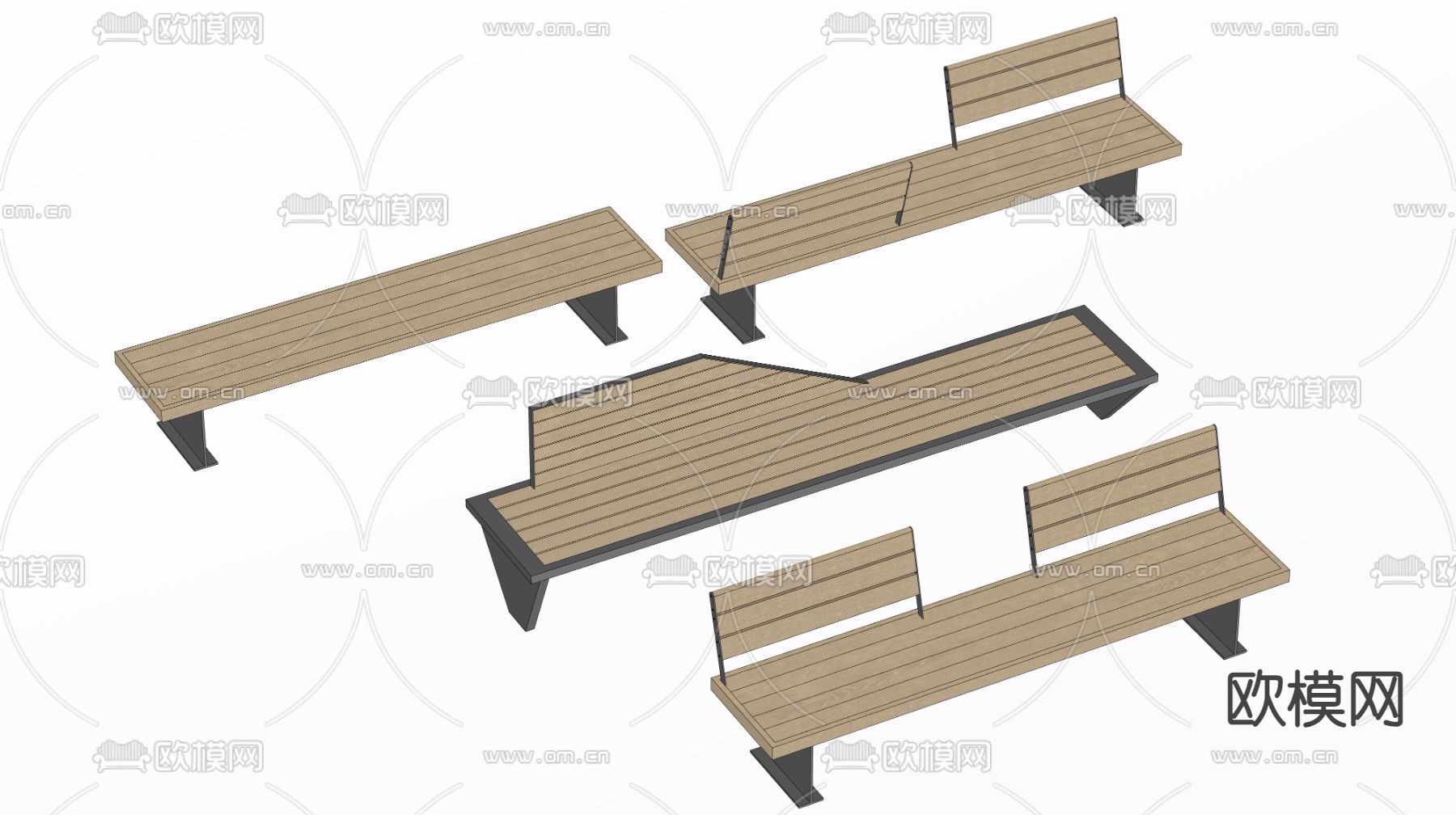 户外景长椅 公共座椅su模型下载（渲染图2）