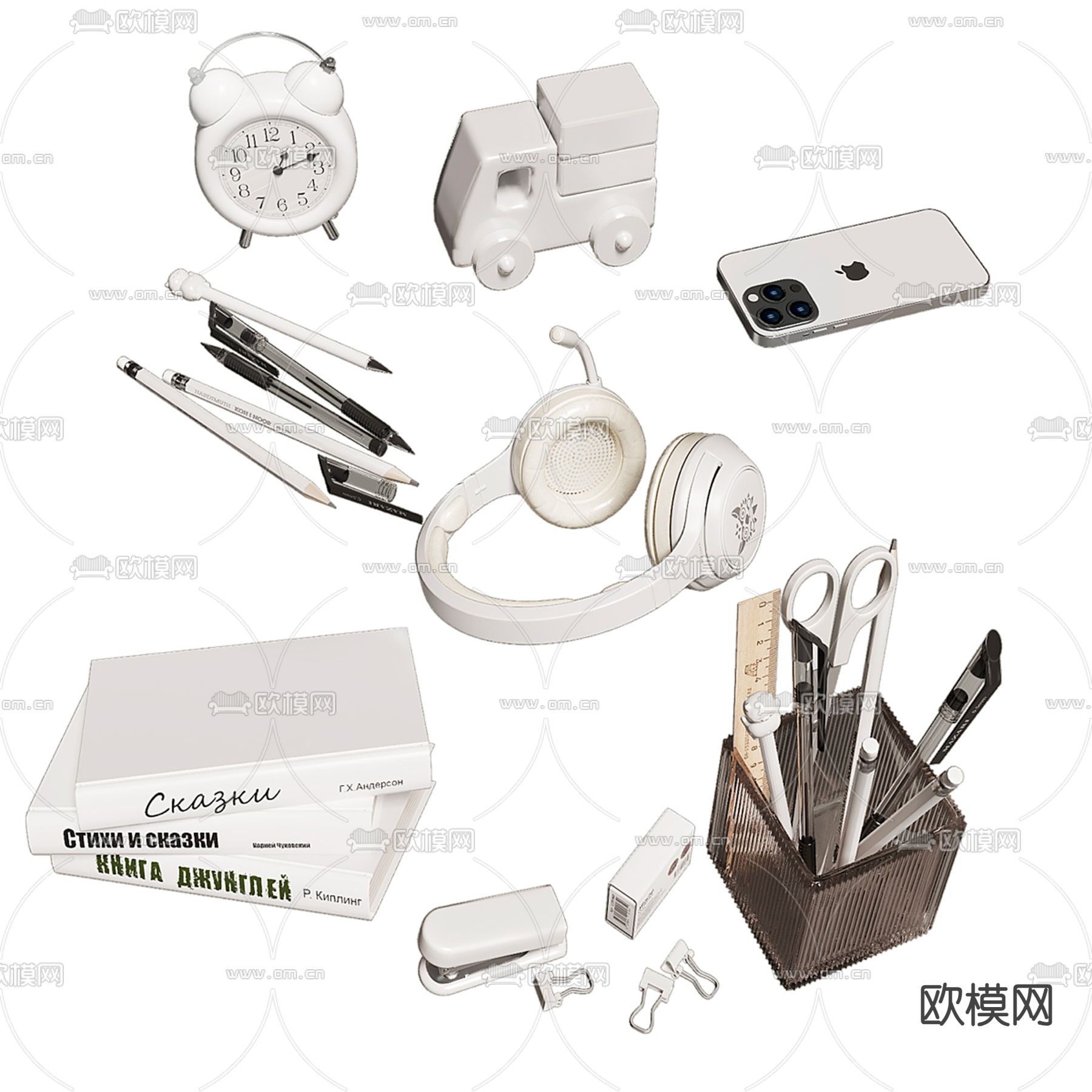 儿童摆件 收纳箱 书籍 玩偶 闹钟3d模型下载（渲染图3）