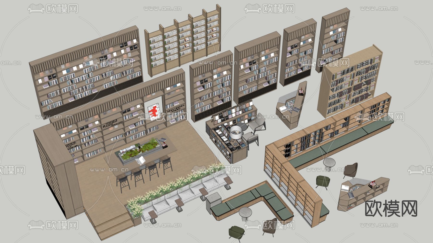 现代书架 书柜su模型下载（渲染图2）