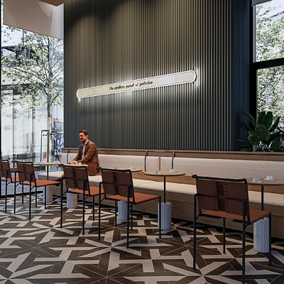  咖啡厅卡座 咖啡厅桌椅su模型 