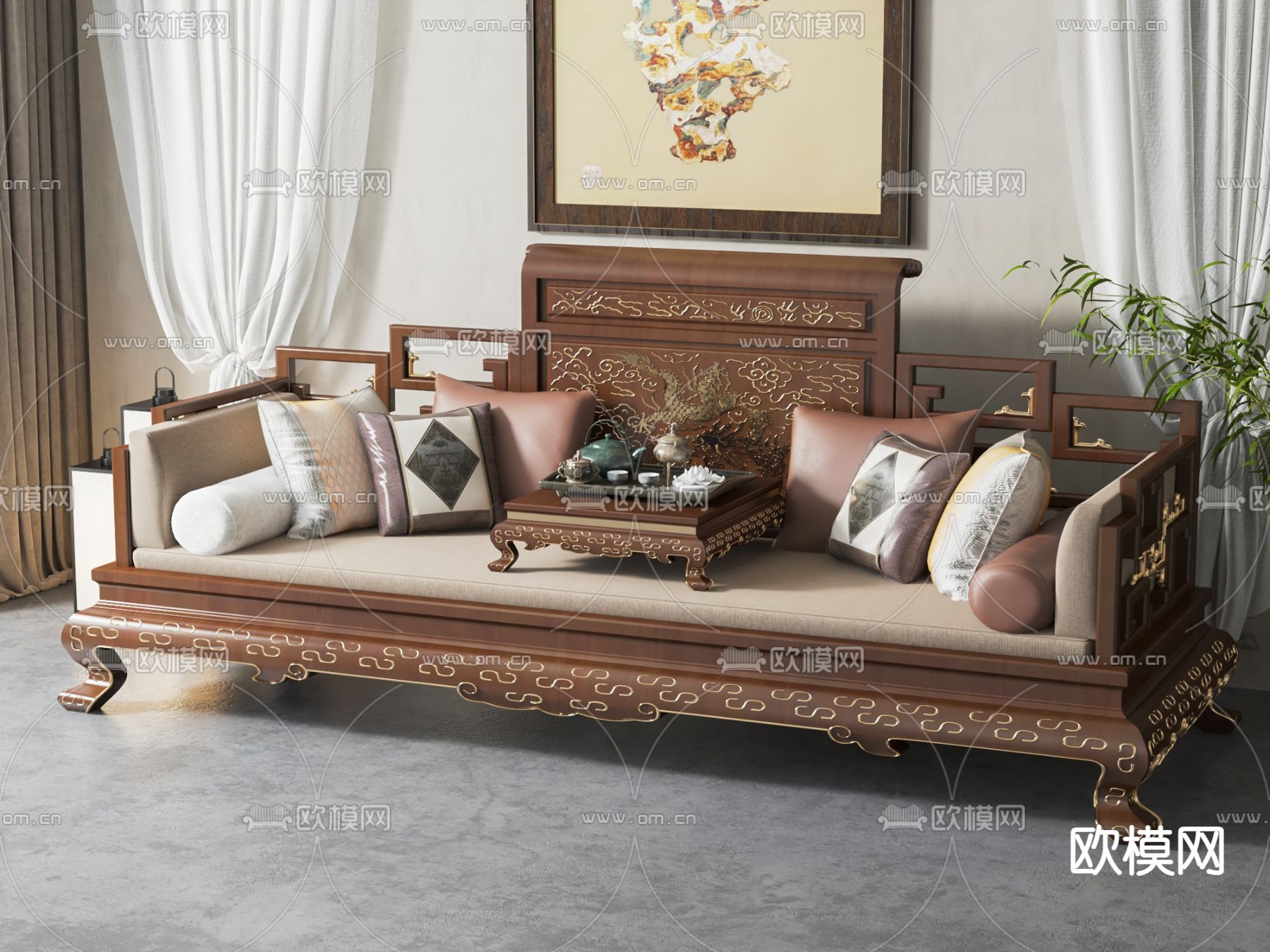 中式罗汉床3d模型下载