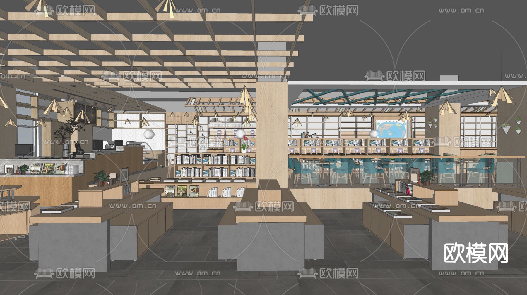 现代图书馆su模型下载（渲染图2）