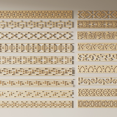  新中式雕花  线条su模型 