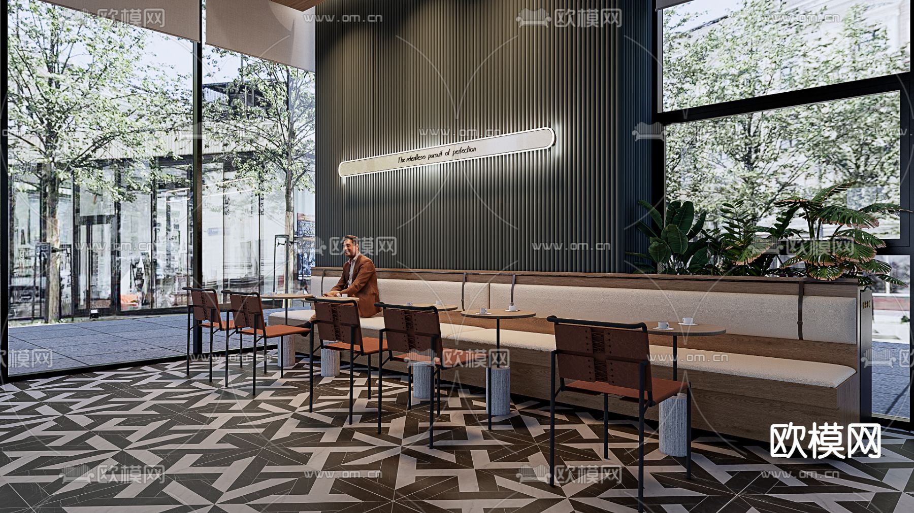 咖啡厅卡座 咖啡厅桌椅su模型下载（渲染图1）