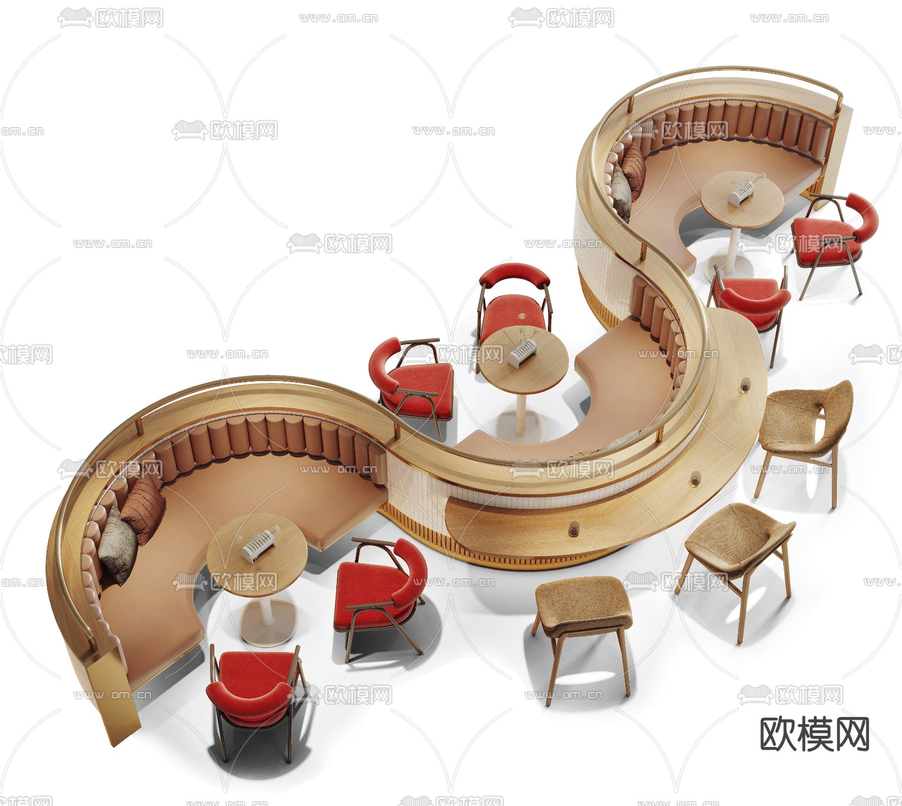 大堂沙发 卡座沙发 S型沙发3d模型下载（渲染图1）