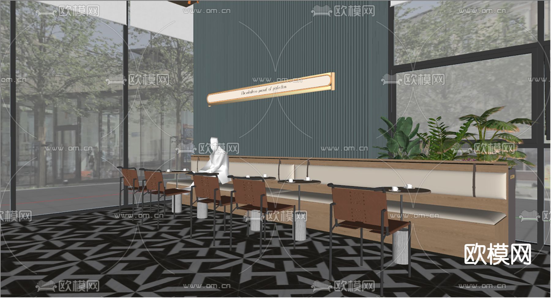 咖啡厅卡座 咖啡厅桌椅su模型下载（渲染图2）