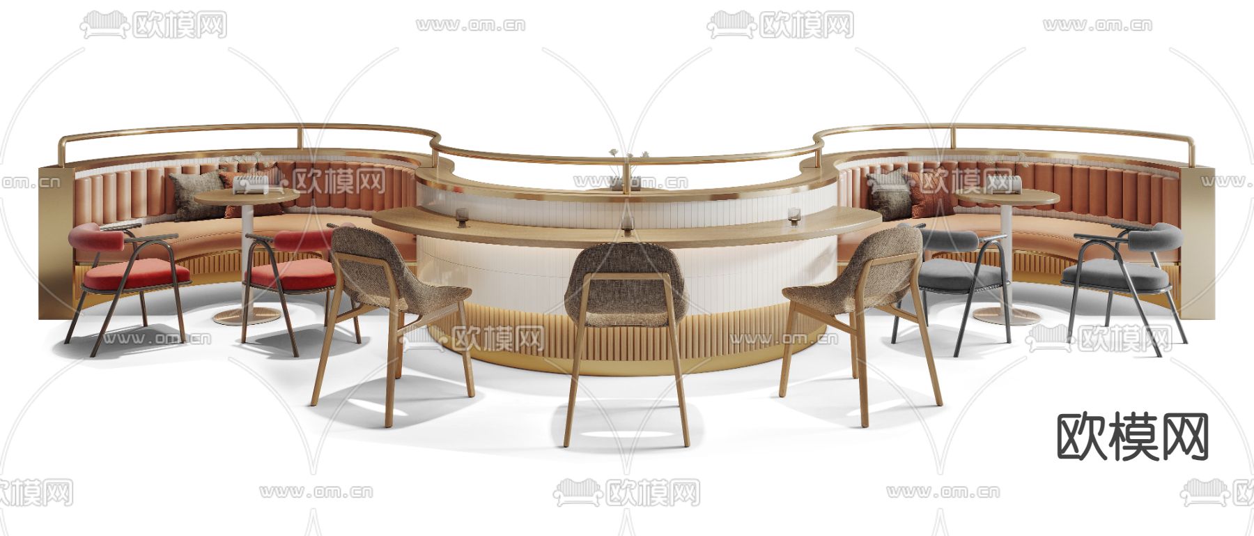 大堂沙发 卡座沙发 S型沙发3d模型下载（渲染图4）
