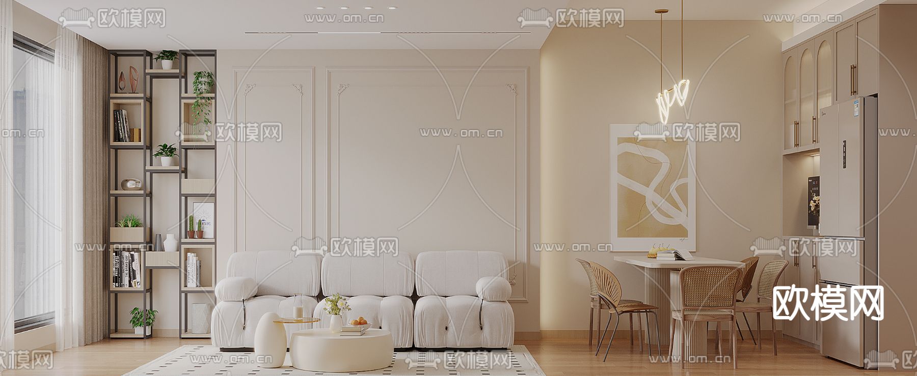 法式客厅 餐厅3d模型下载