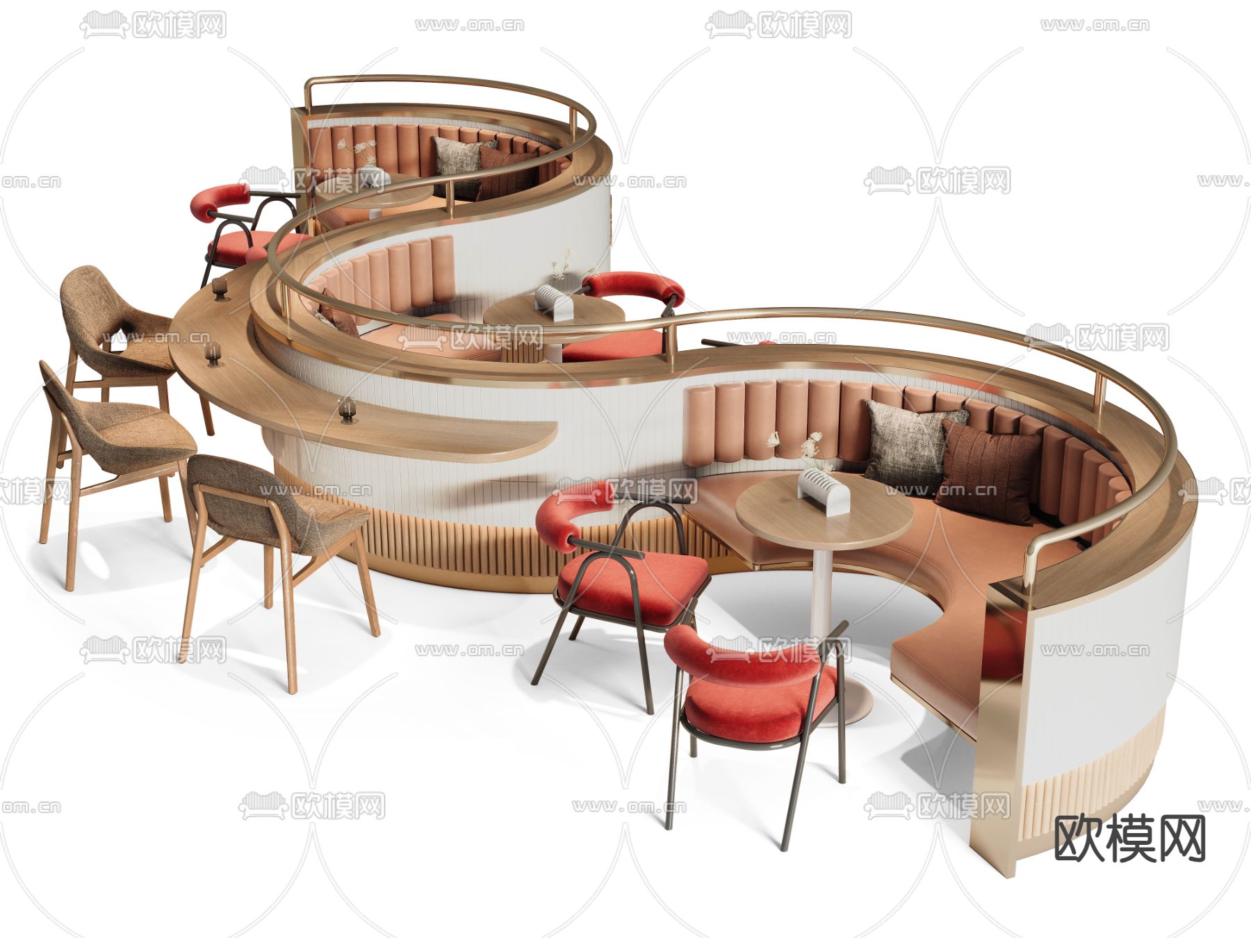大堂沙发 卡座沙发 S型沙发3d模型下载（渲染图5）