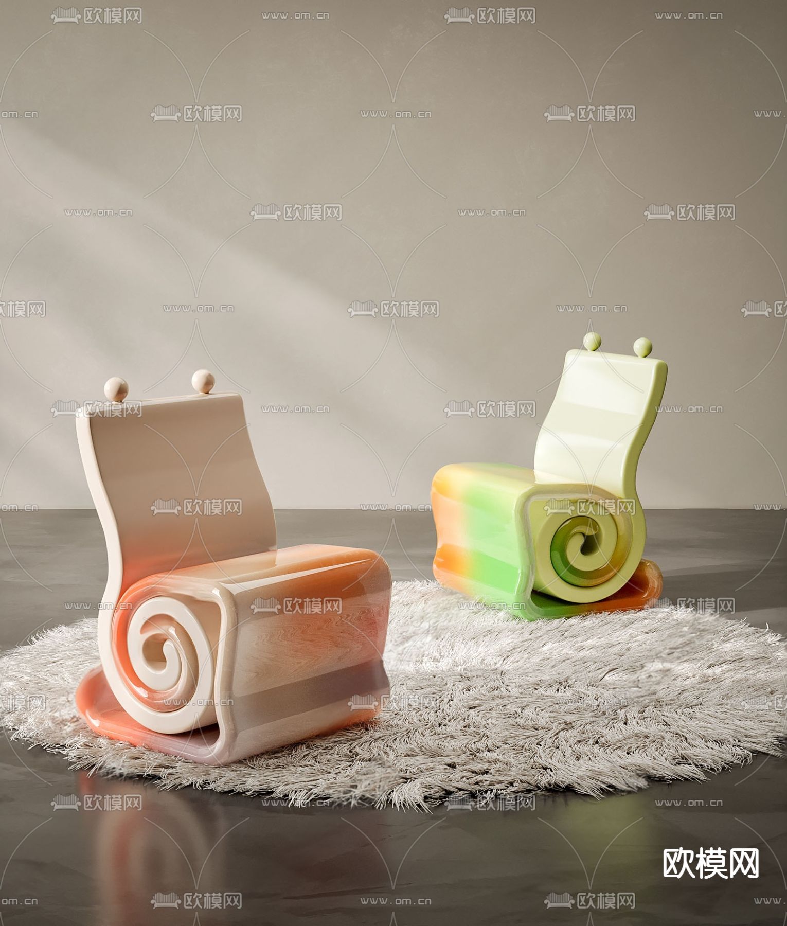 现代儿童椅 蜗牛椅su模型下载（渲染图1）