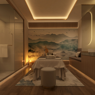  新中式美容店su模型 