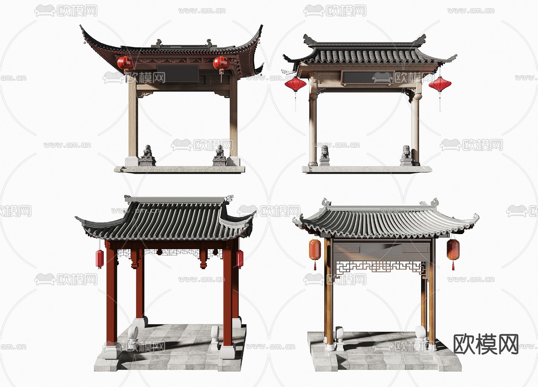 新中式牌楼 牌坊 门楼3d模型下载