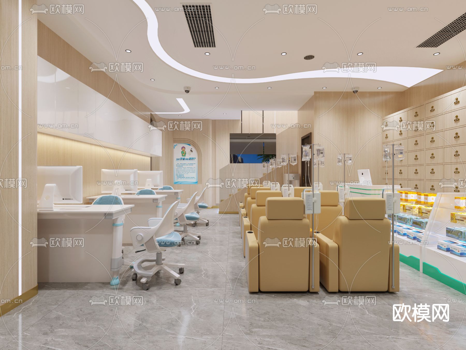 医院 门诊 输液大厅3d模型下载（渲染图2）