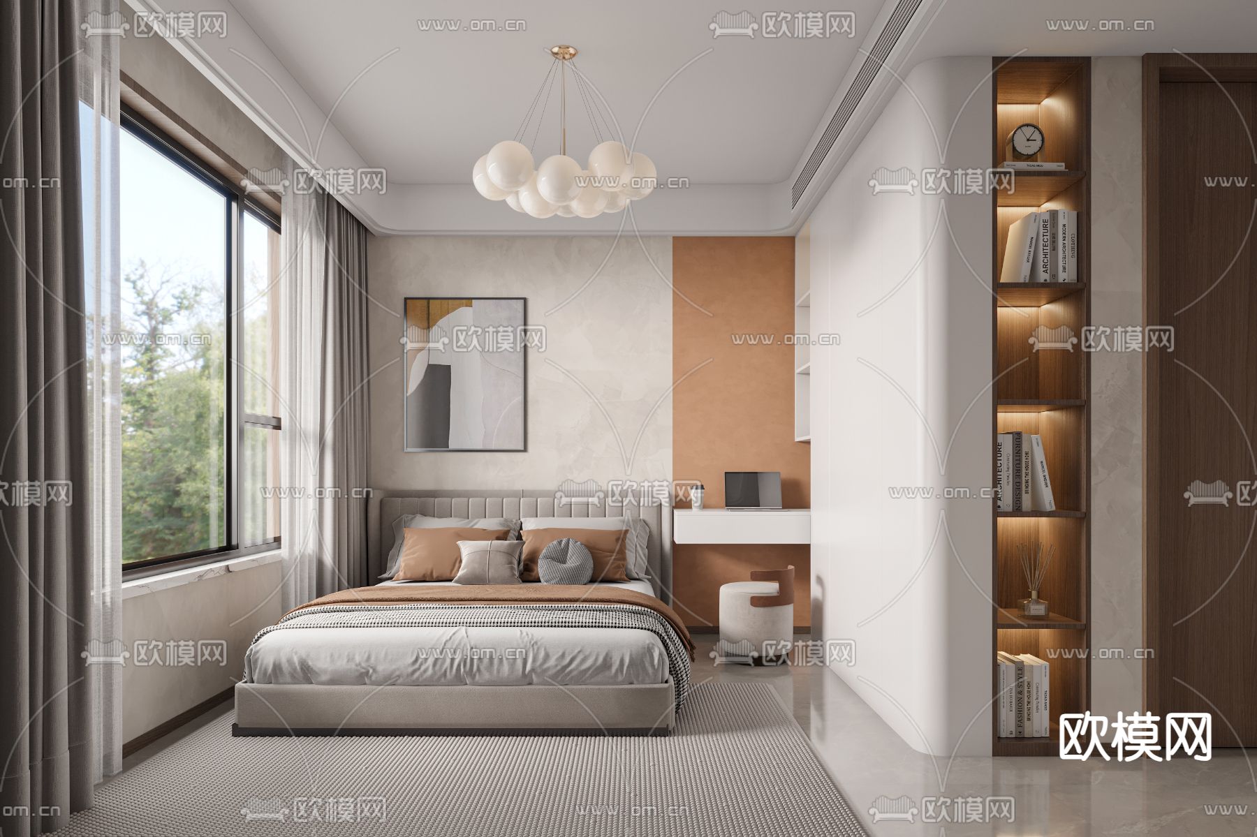 现代卧室 次卧3d模型下载（渲染图1）