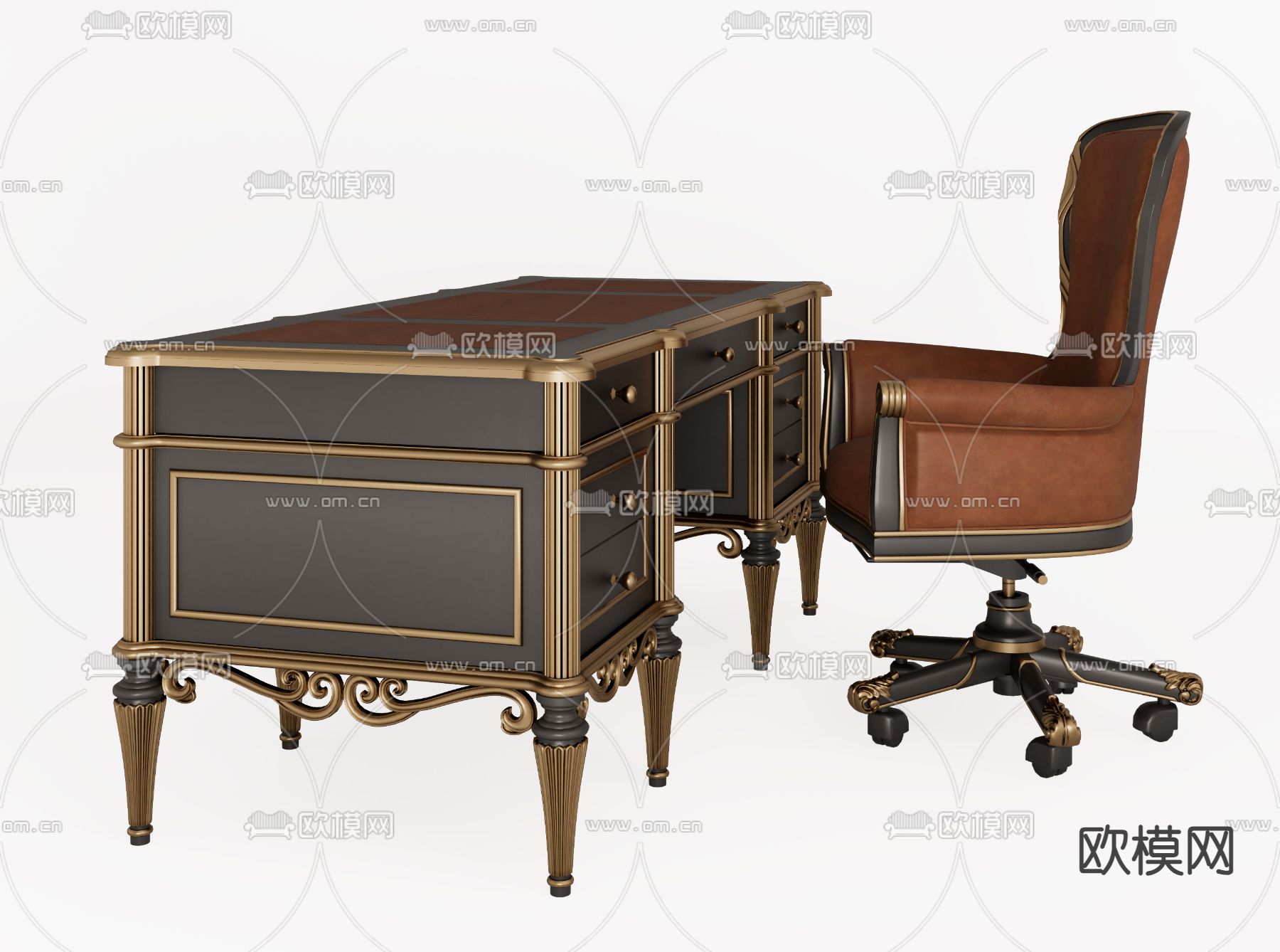 欧式古典书桌su模型下载（渲染图2）