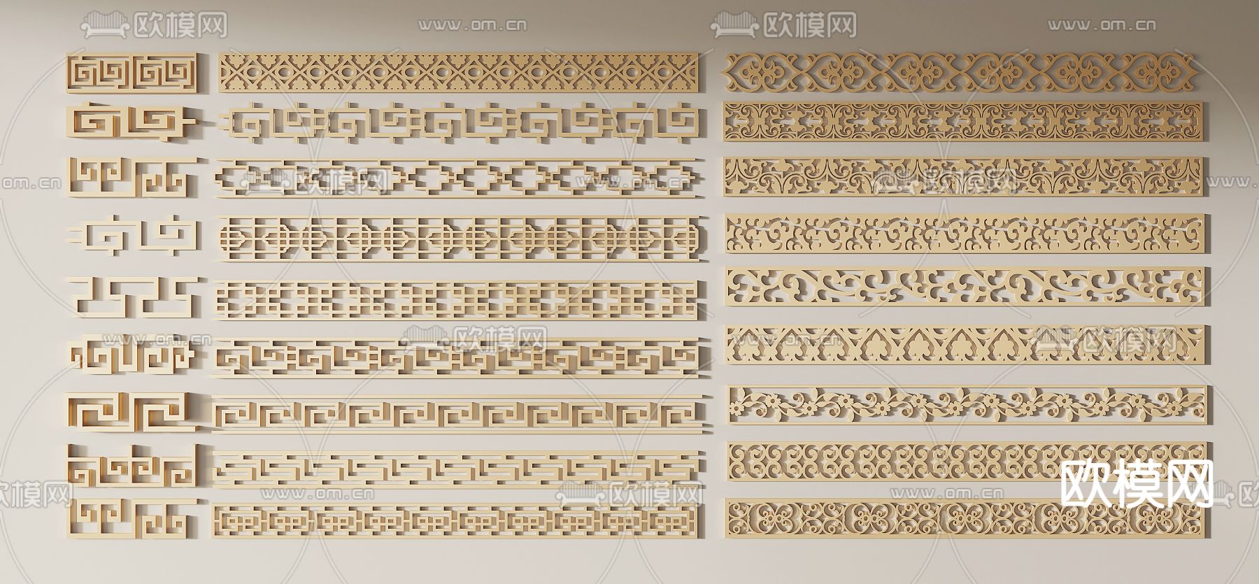 新中式雕花  线条su模型下载（渲染图1）