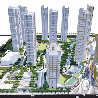  住宅小区鸟瞰su模型 