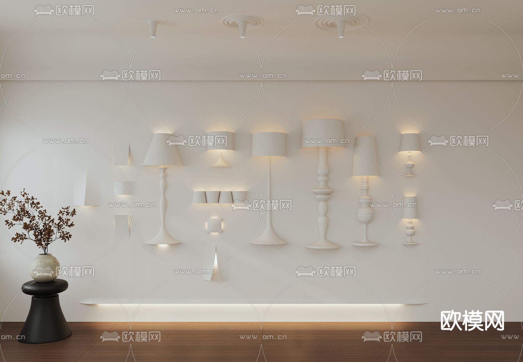 中古风入墙壁灯 石膏灯3d模型下载