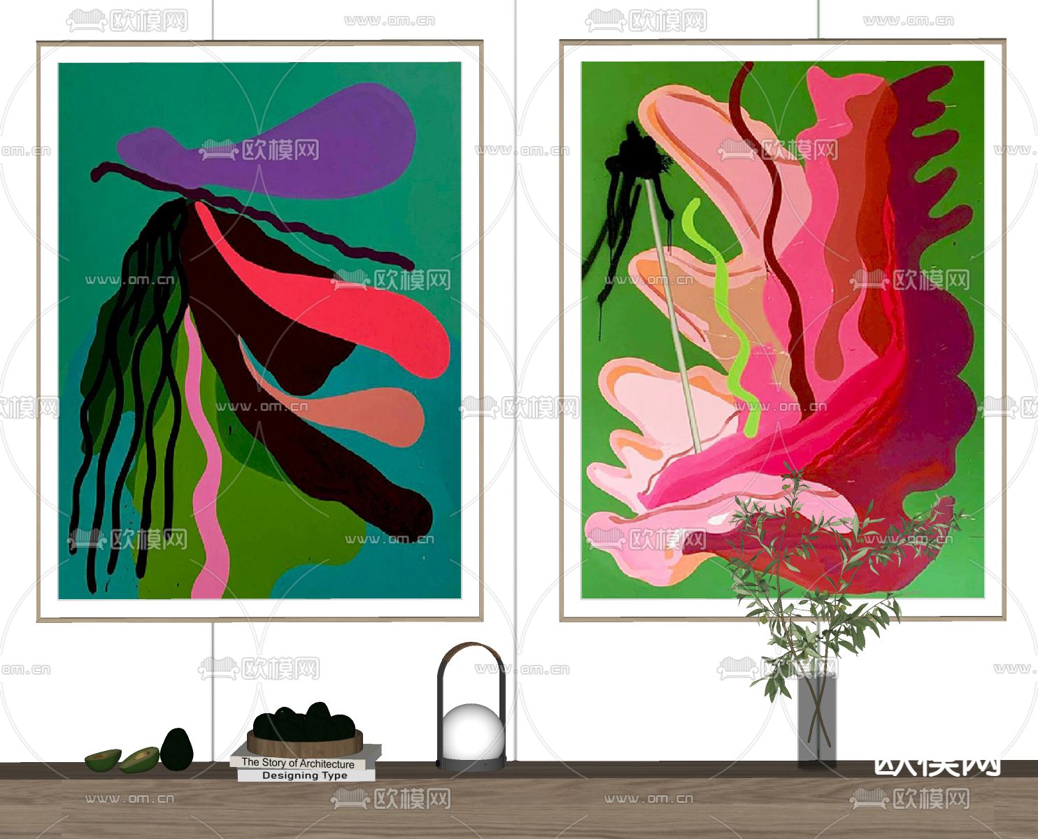 北欧挂画 装饰画su模型下载（渲染图2）