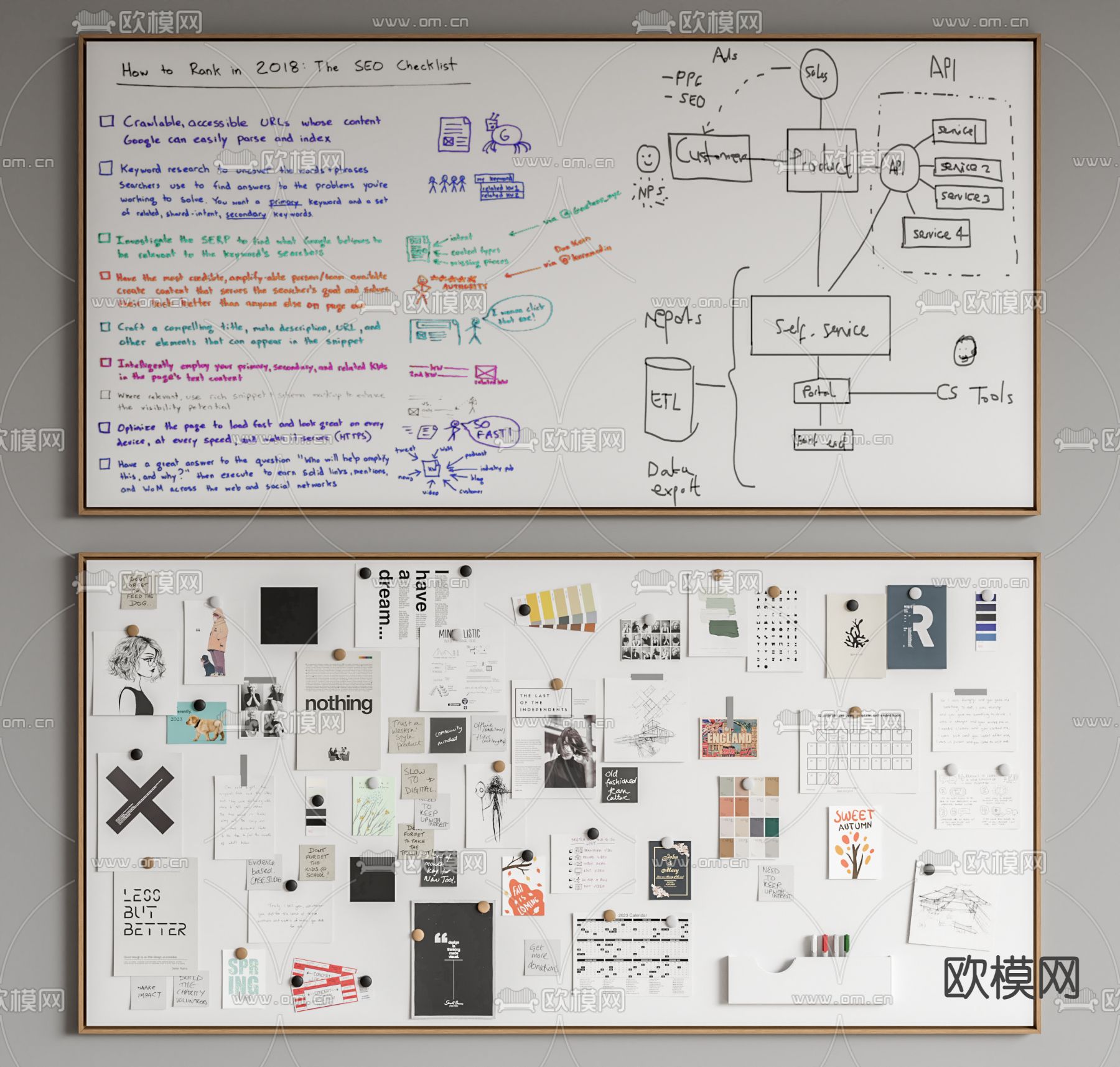 便利贴 磁吸白板su模型下载（渲染图1）
