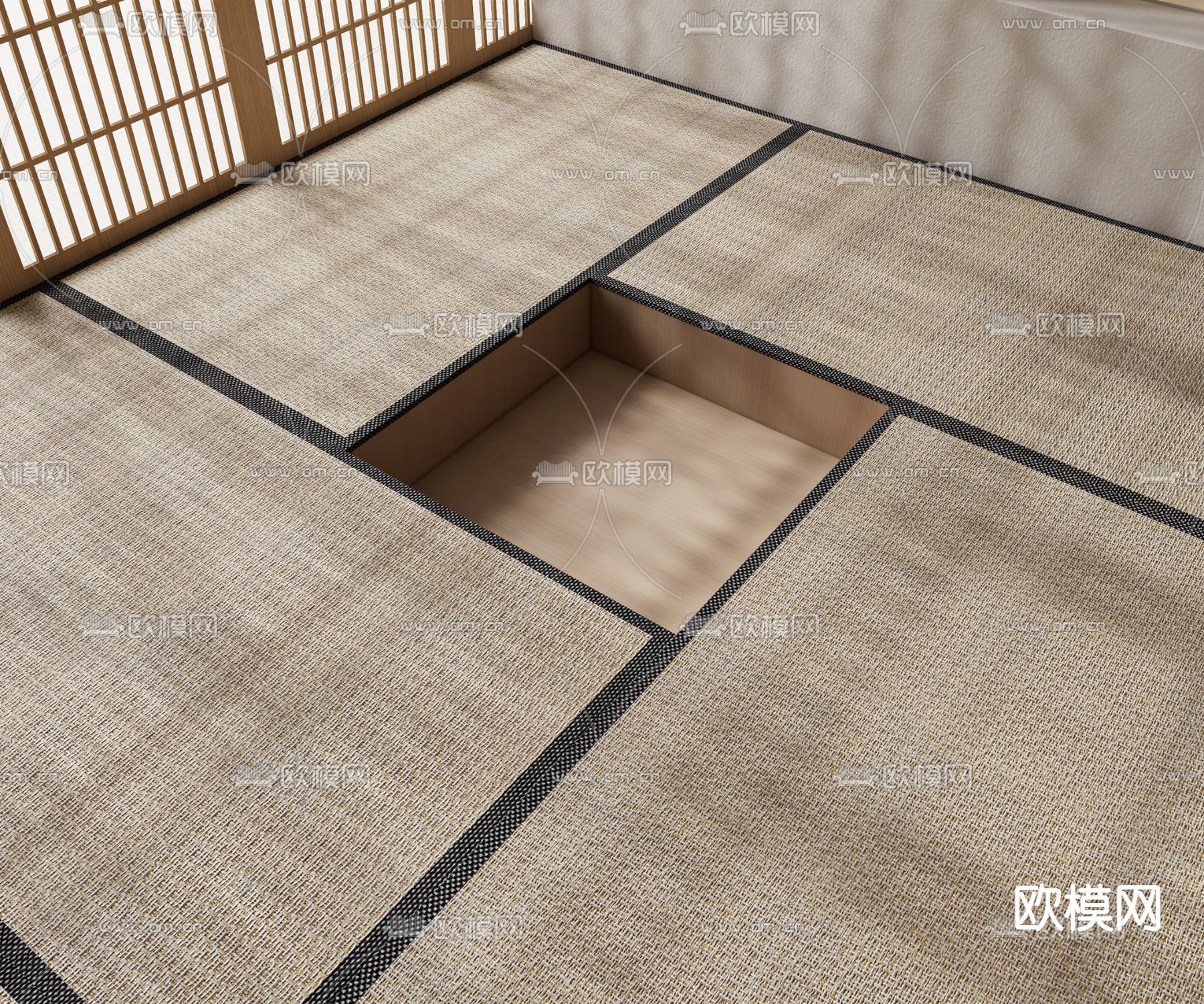 日式榻榻米 地台su模型下载（渲染图1）