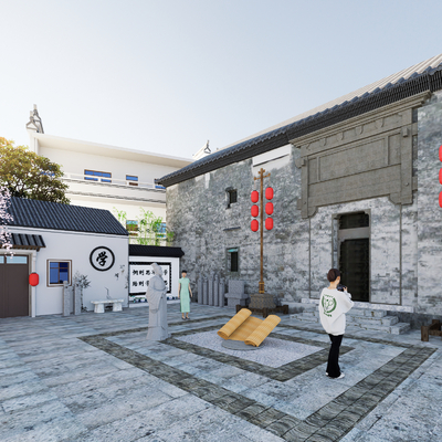  中式广场景观su模型 