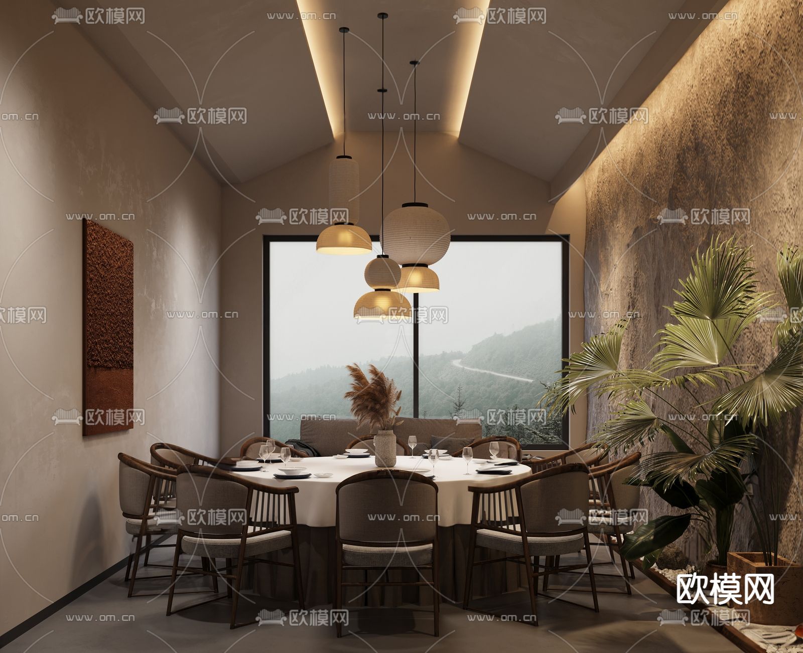 侘寂餐厅包厢su模型