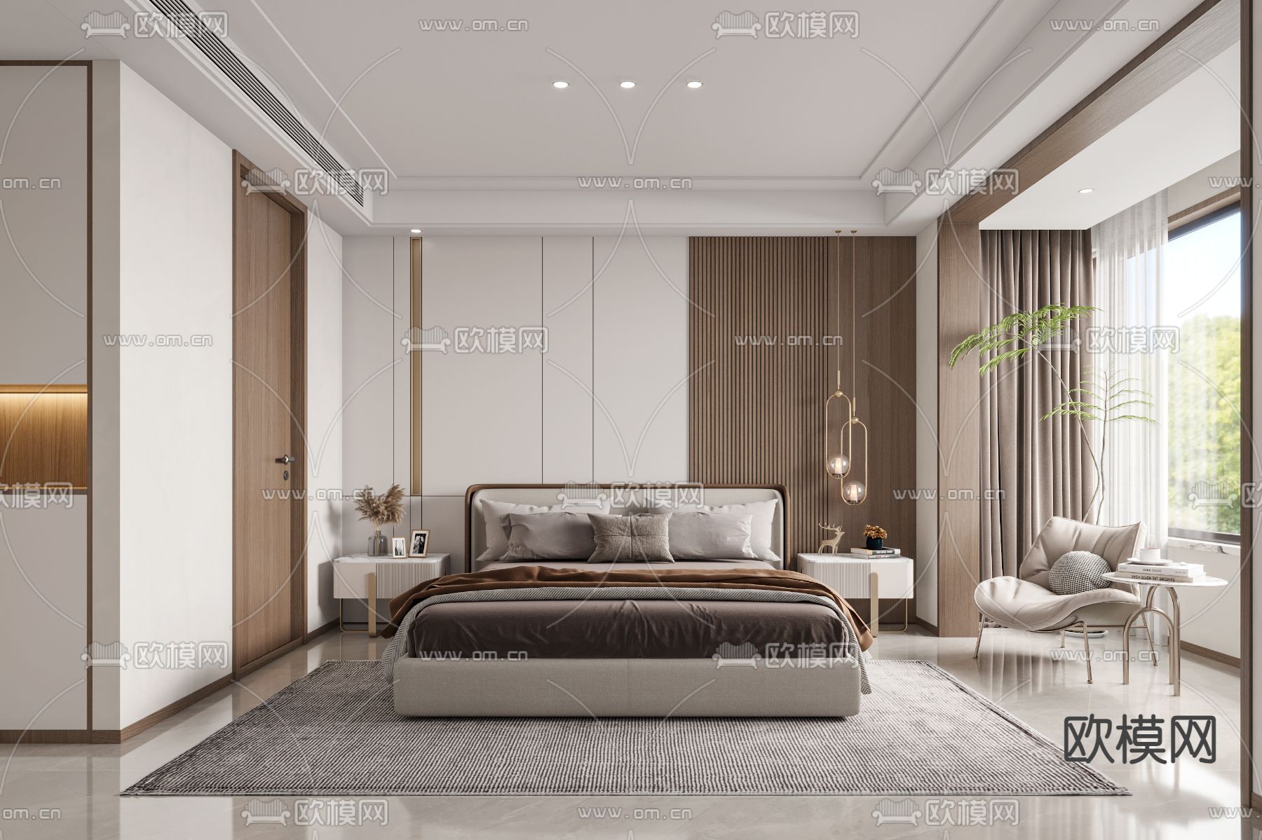 现代卧室 次卧3d模型下载（渲染图3）