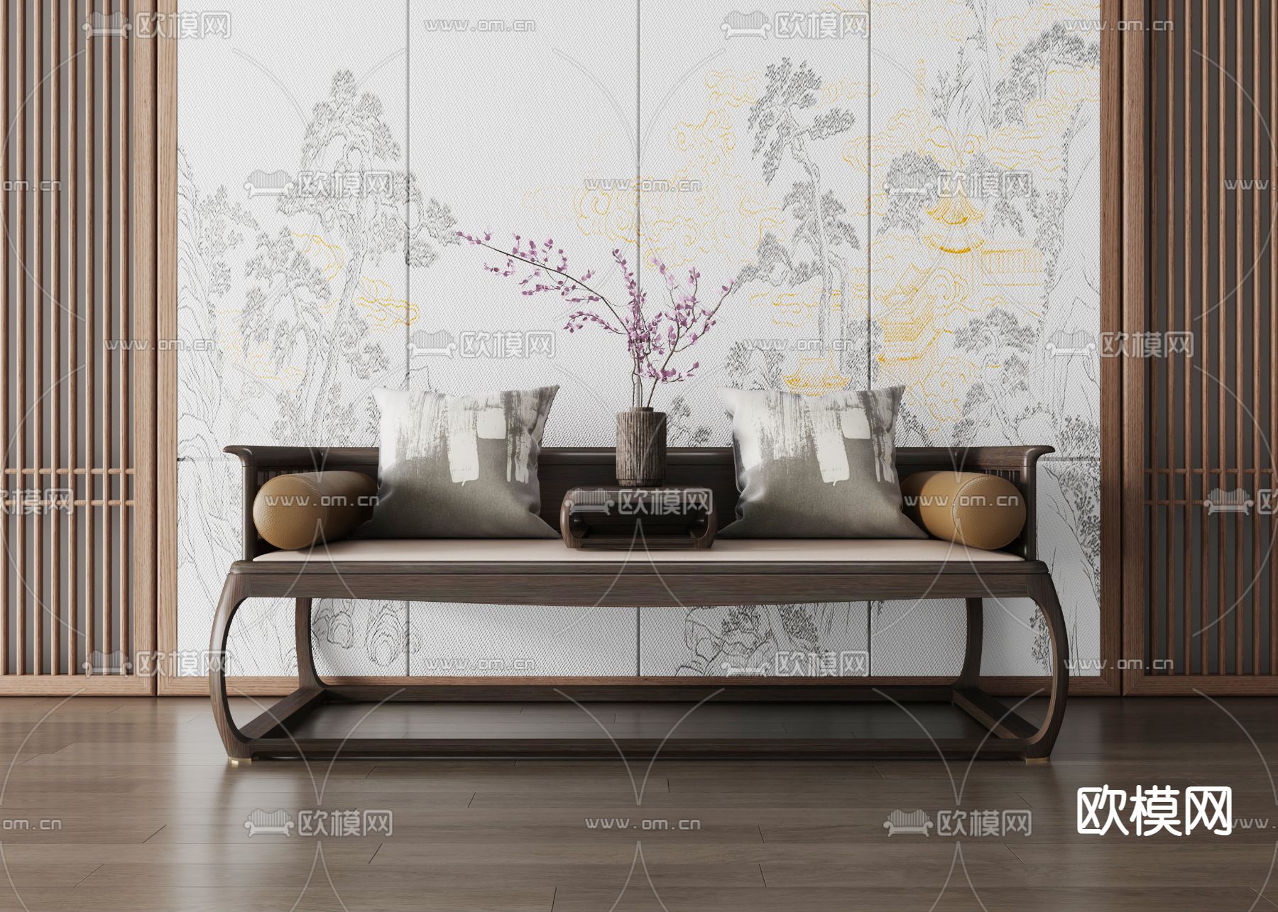 新中式罗汉床3d模型下载