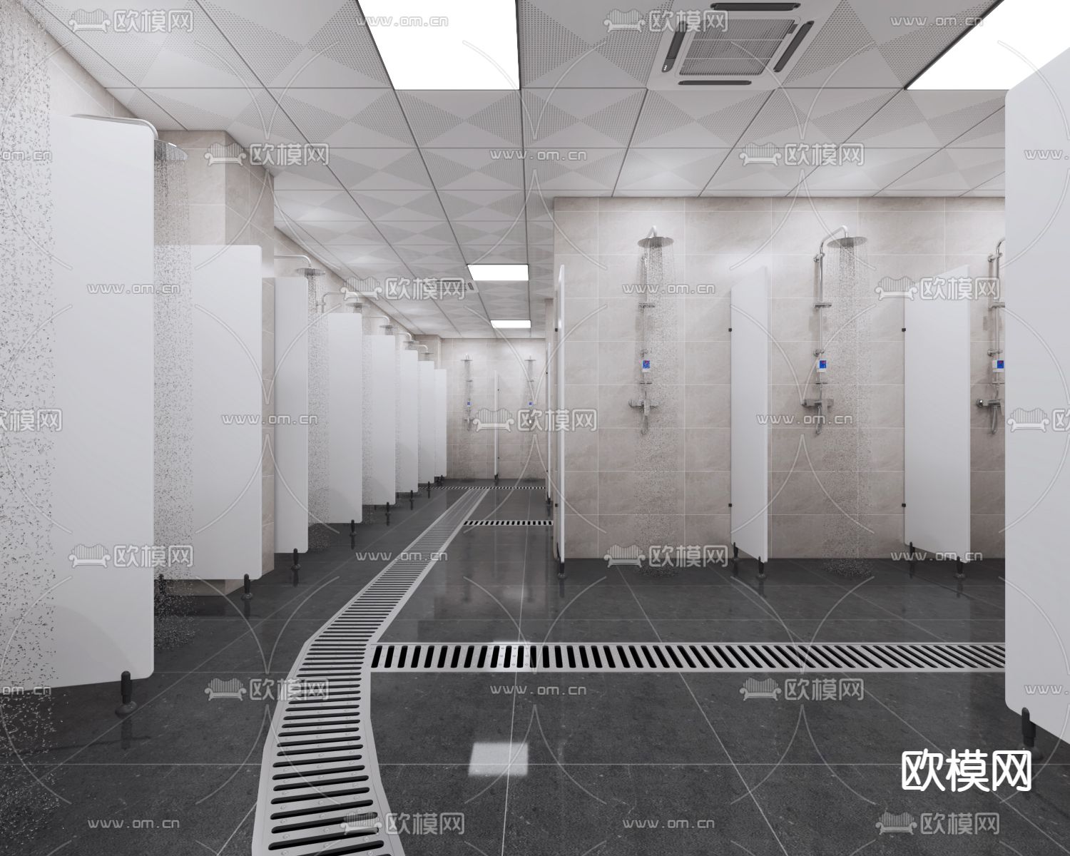 澡堂 公共浴室3d模型下载（渲染图1）