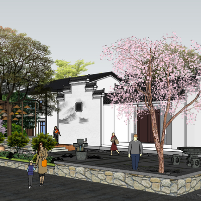  中式广场景观su模型 