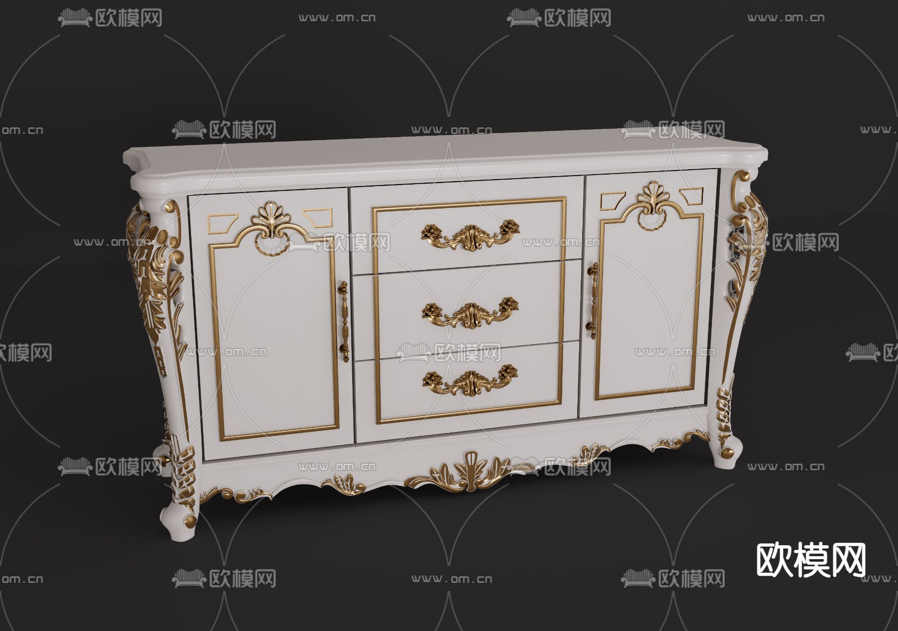 欧式古典边柜su模型下载（渲染图1）
