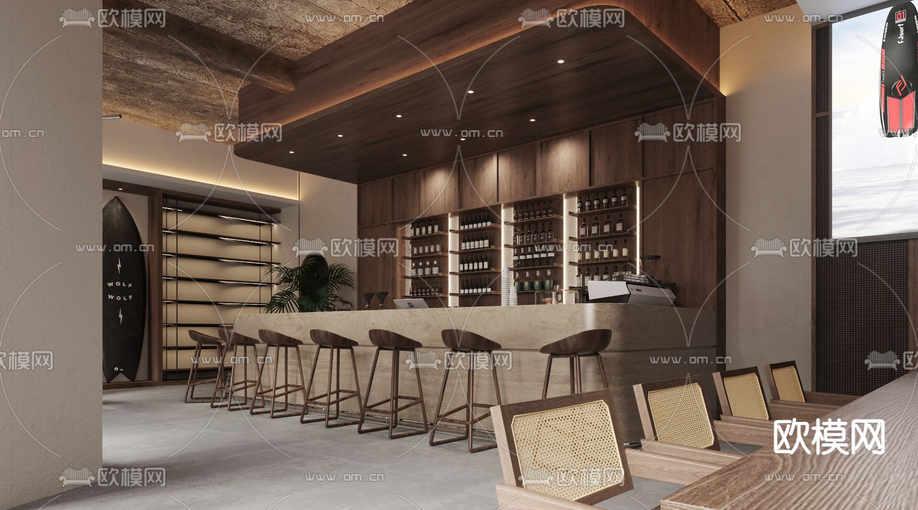 侘寂酒吧 吧台3d模型下载