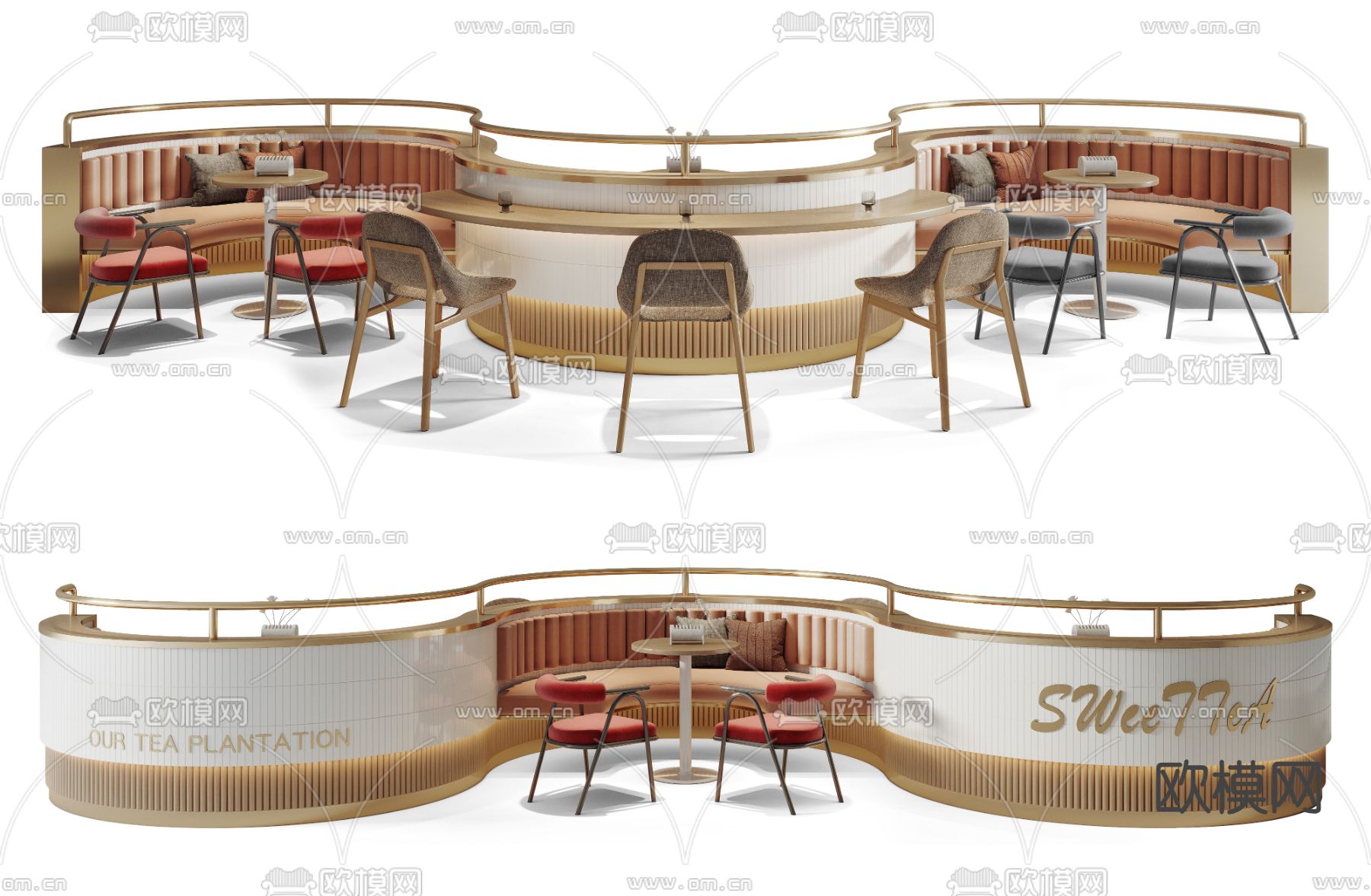 大堂沙发 卡座沙发 S型沙发3d模型下载（渲染图2）