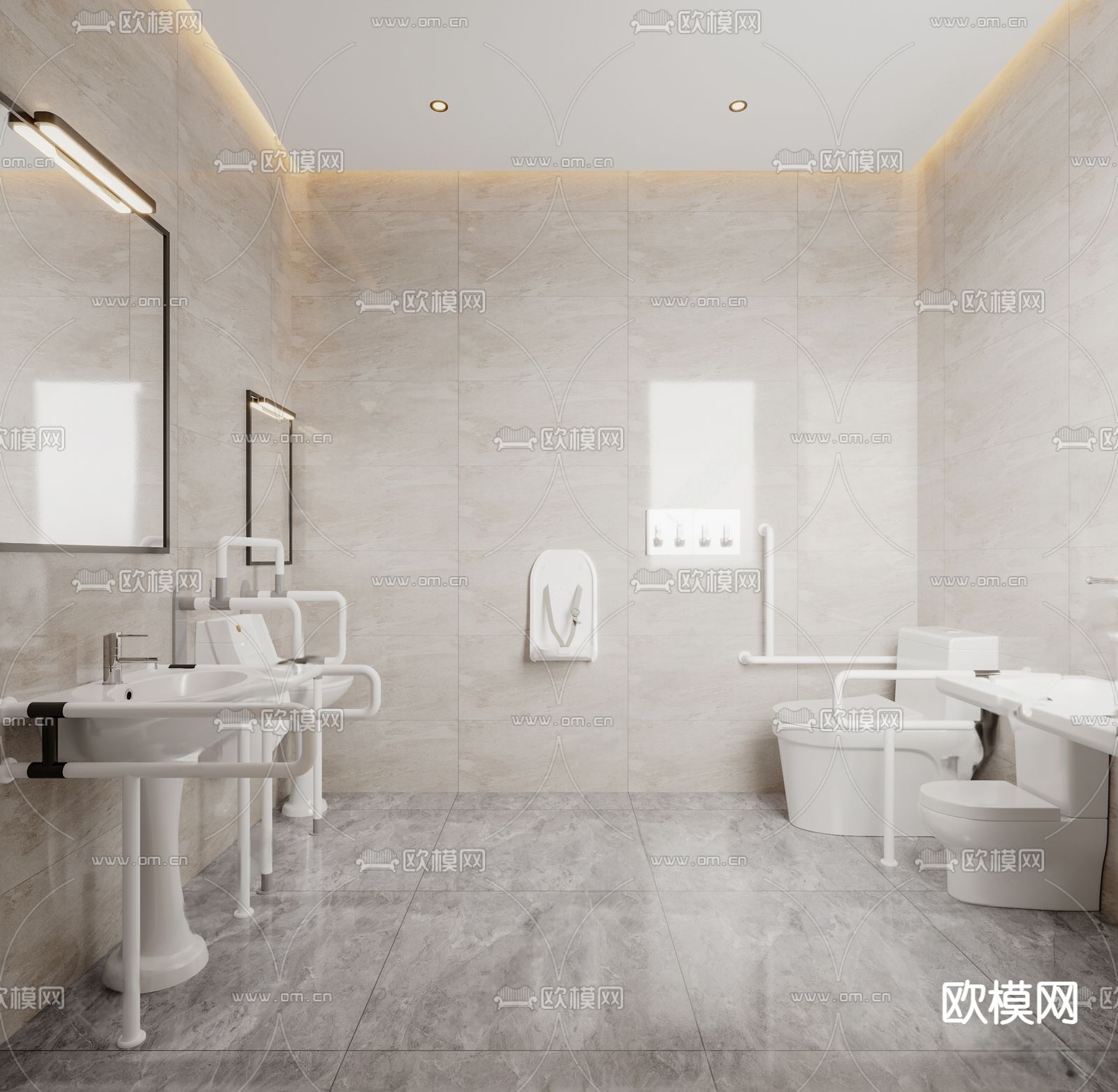 无障碍卫生间su模型下载（渲染图1）