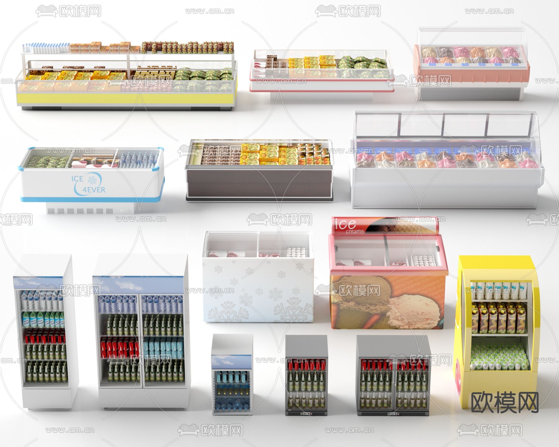超市货柜 冰箱 冷鲜柜台3d模型下载