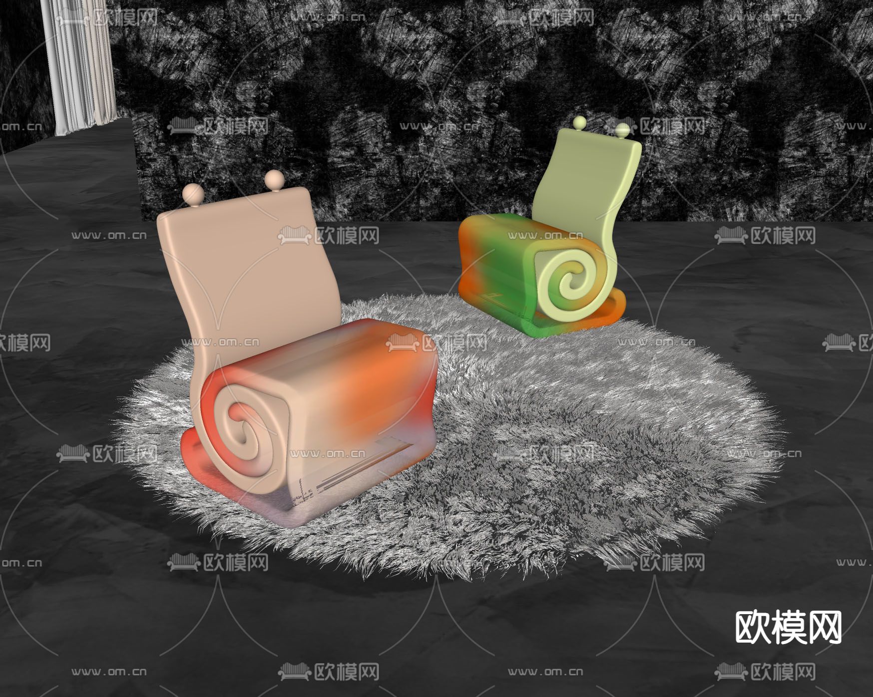 现代儿童椅 蜗牛椅su模型下载（渲染图2）