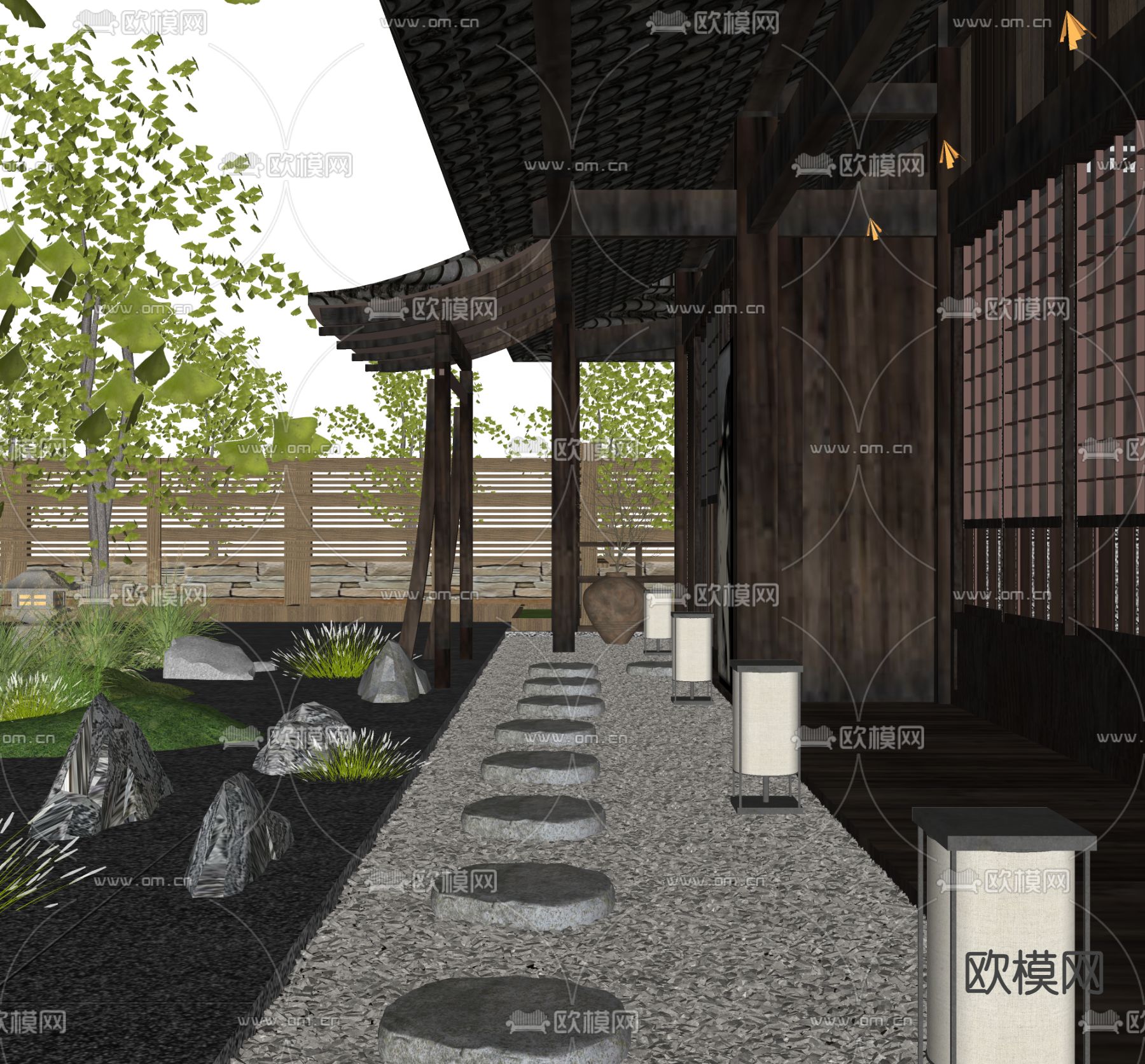 中式老宅庭院su模型下载（渲染图2）