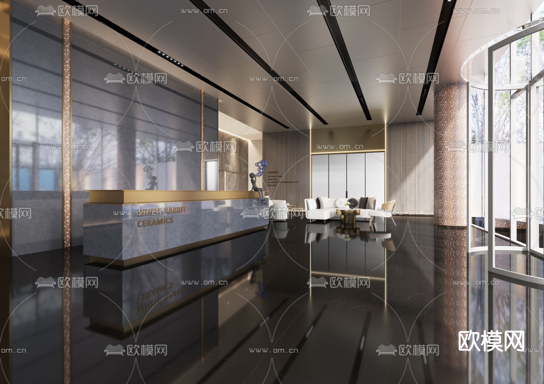 轻奢酒店大堂su模型下载（渲染图1）