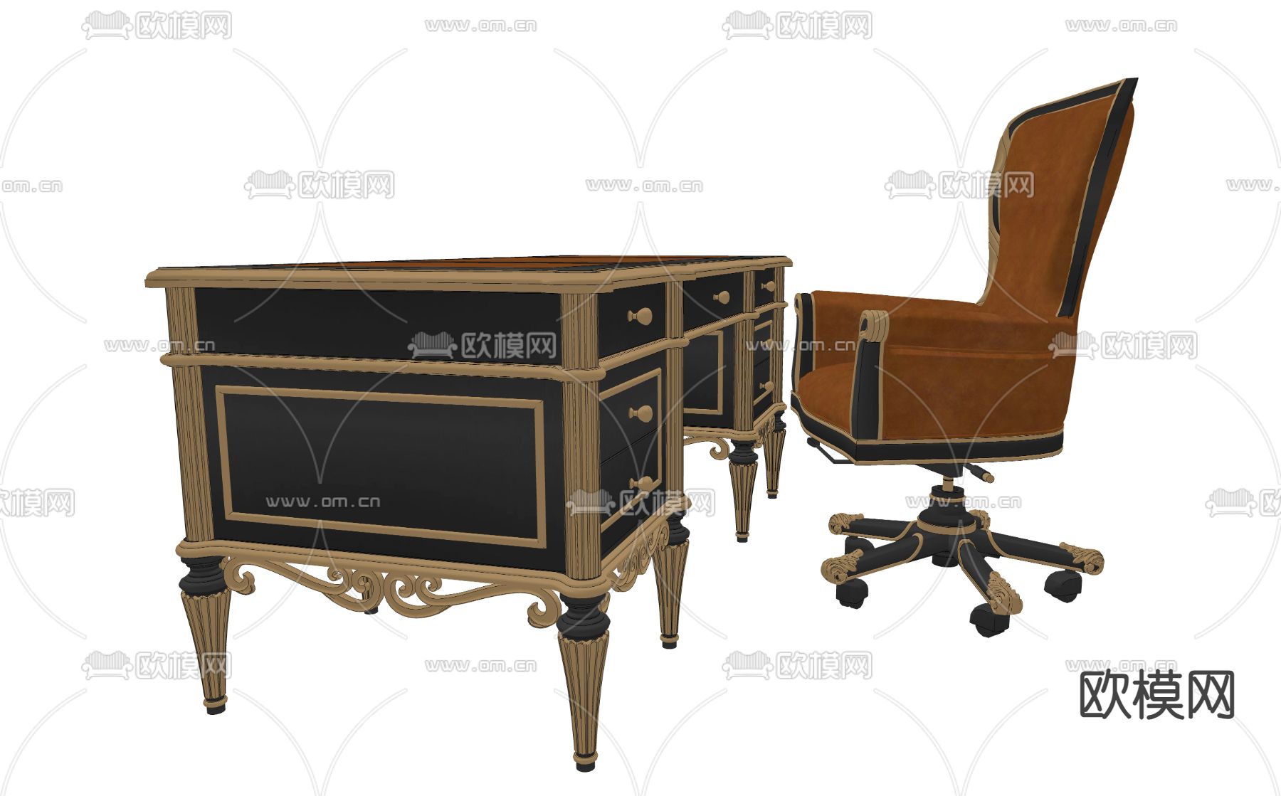 欧式古典书桌su模型下载（渲染图1）