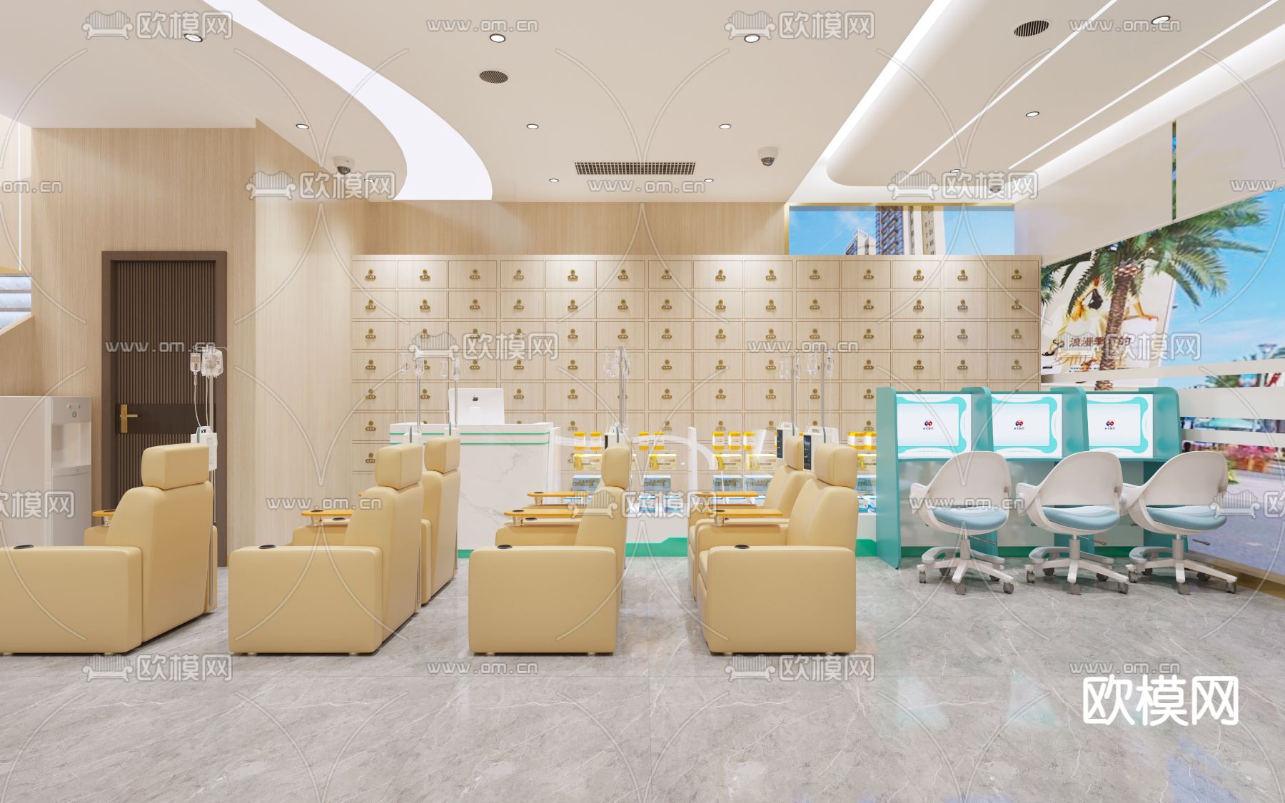 医院 门诊 输液大厅3d模型下载（渲染图1）